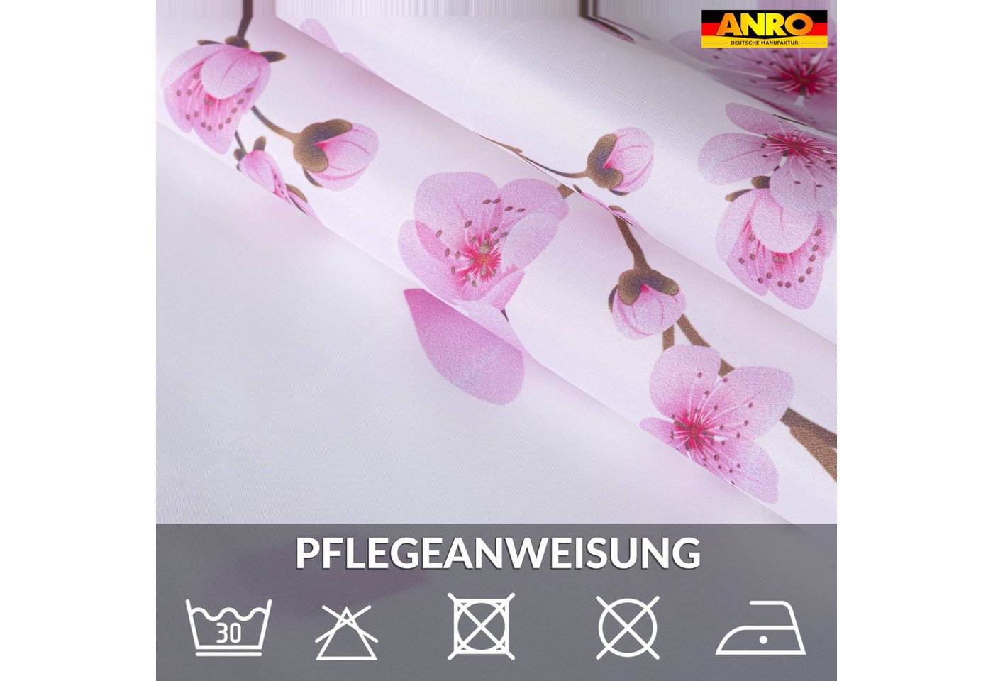 ANRO Duschvorhang FASTY Sakura Anti-Schimmel Polyester Badezimmervorhang Bad-Stoff Breite 120 cm (Packung, 1-tlg., Duschvorhang inkl. Aufhängeringe), robuster V – Bild 5 von 5