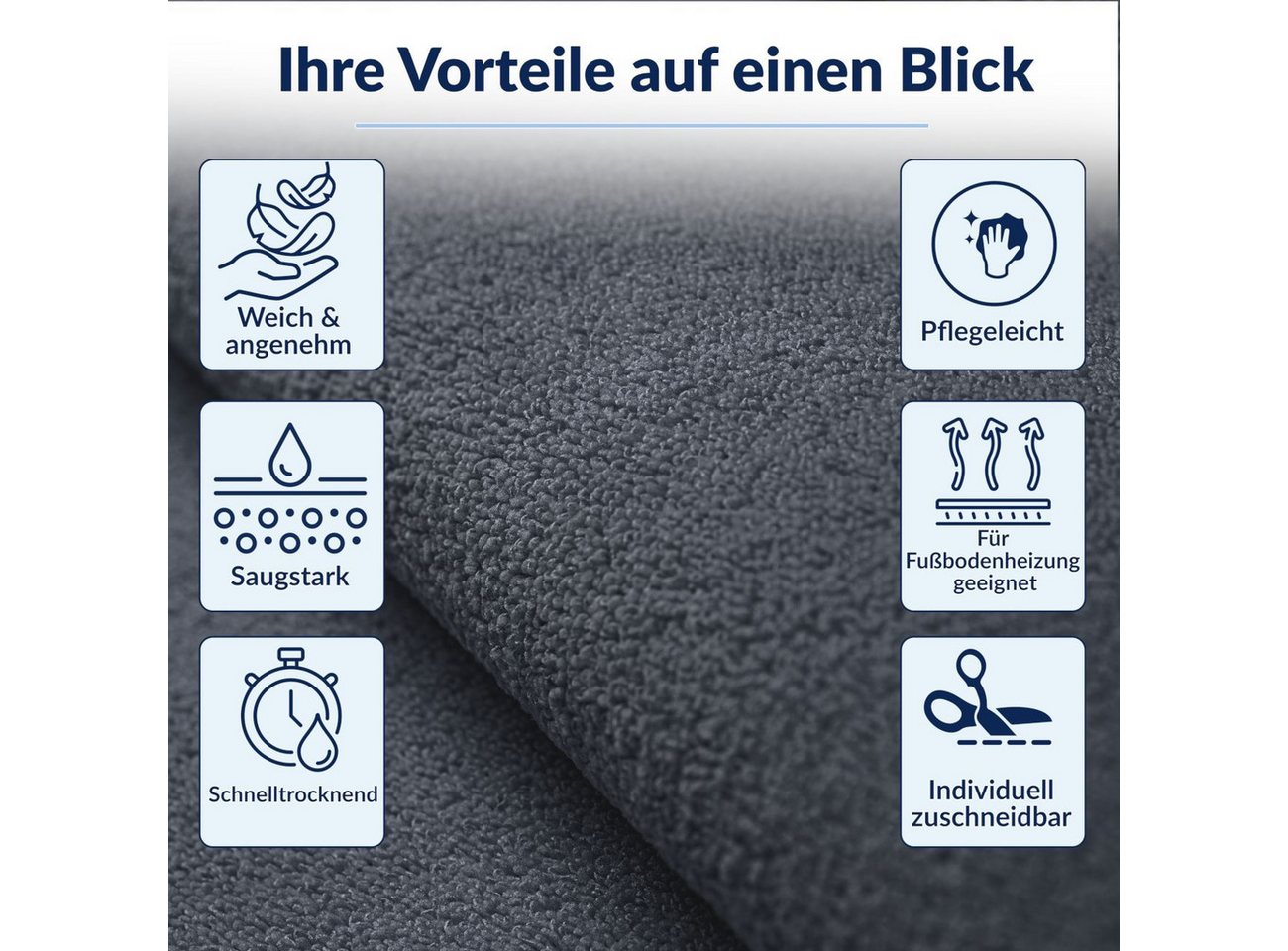 ANRO Küchenläufer HomeLoop Meterware Mikrofaser Küchenmatte rutschhemmender Rücken, Rechteckig, Höhe: 3 mm, saugstark zuschneidbar Größe: 100x60cm Anthrazit – Bild 5 von 5