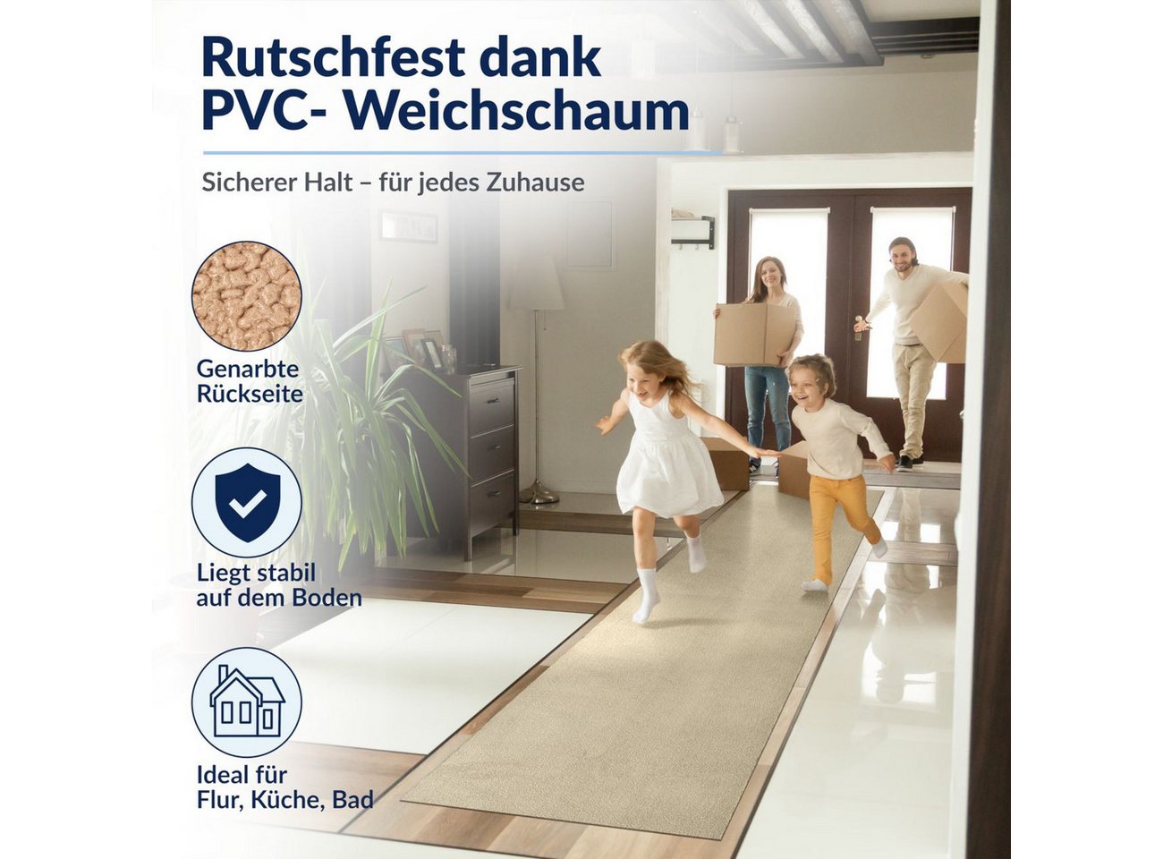 ANRO Küchenläufer HomeLoop Meterware Mikrofaser Küchenmatte rutschhemmender Rücken, Rechteckig, Höhe: 3 mm, saugstark zuschneidbar Größe: 100x60cm Einfarbig Bei – Bild 4 von 5