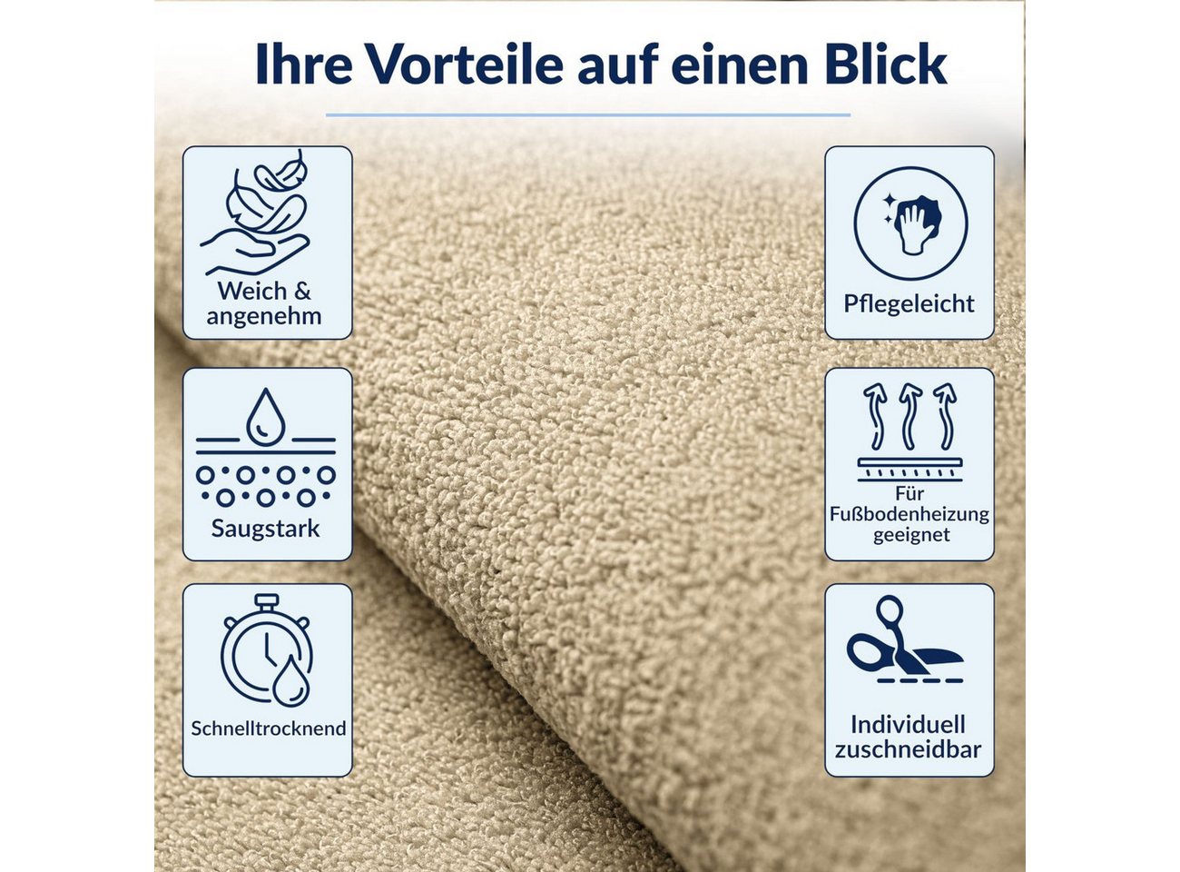 ANRO Küchenläufer HomeLoop Meterware Mikrofaser Küchenmatte rutschhemmender Rücken, Rechteckig, Höhe: 3 mm, saugstark zuschneidbar Größe: 100x60cm Einfarbig Bei – Bild 5 von 5