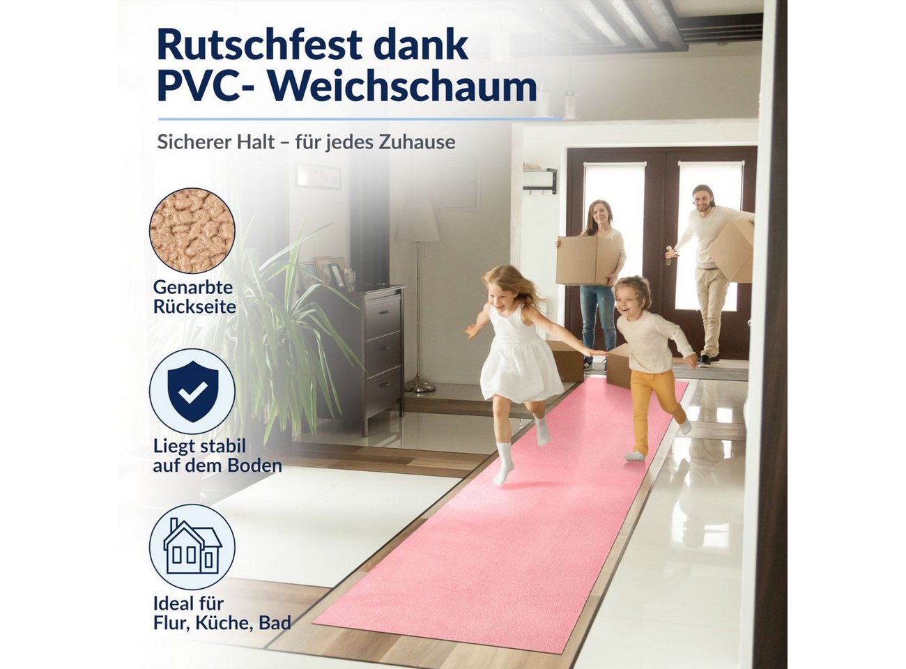 ANRO Küchenläufer HomeLoop Meterware Mikrofaser Küchenmatte rutschhemmender Rücken, Rechteckig, Höhe: 3 mm, saugstark zuschneidbar Größe: 100x60cm Einfarbig Ros – Bild 4 von 5