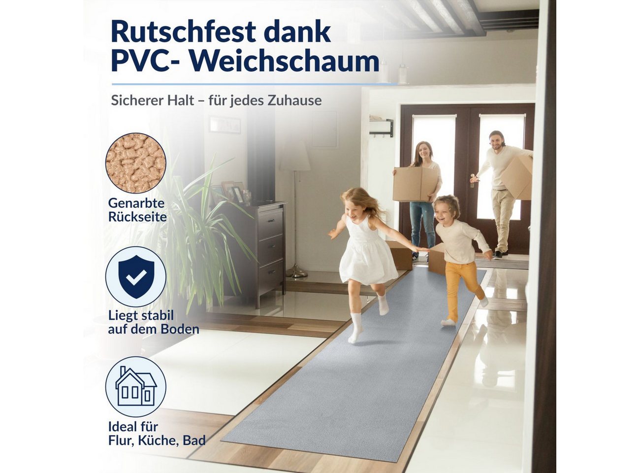 ANRO Küchenläufer HomeLoop Meterware Mikrofaser Küchenmatte rutschhemmender Rücken, Rechteckig, Höhe: 3 mm, saugstark zuschneidbar Größe: 100x60cm Einfarbig Gra – Bild 4 von 5