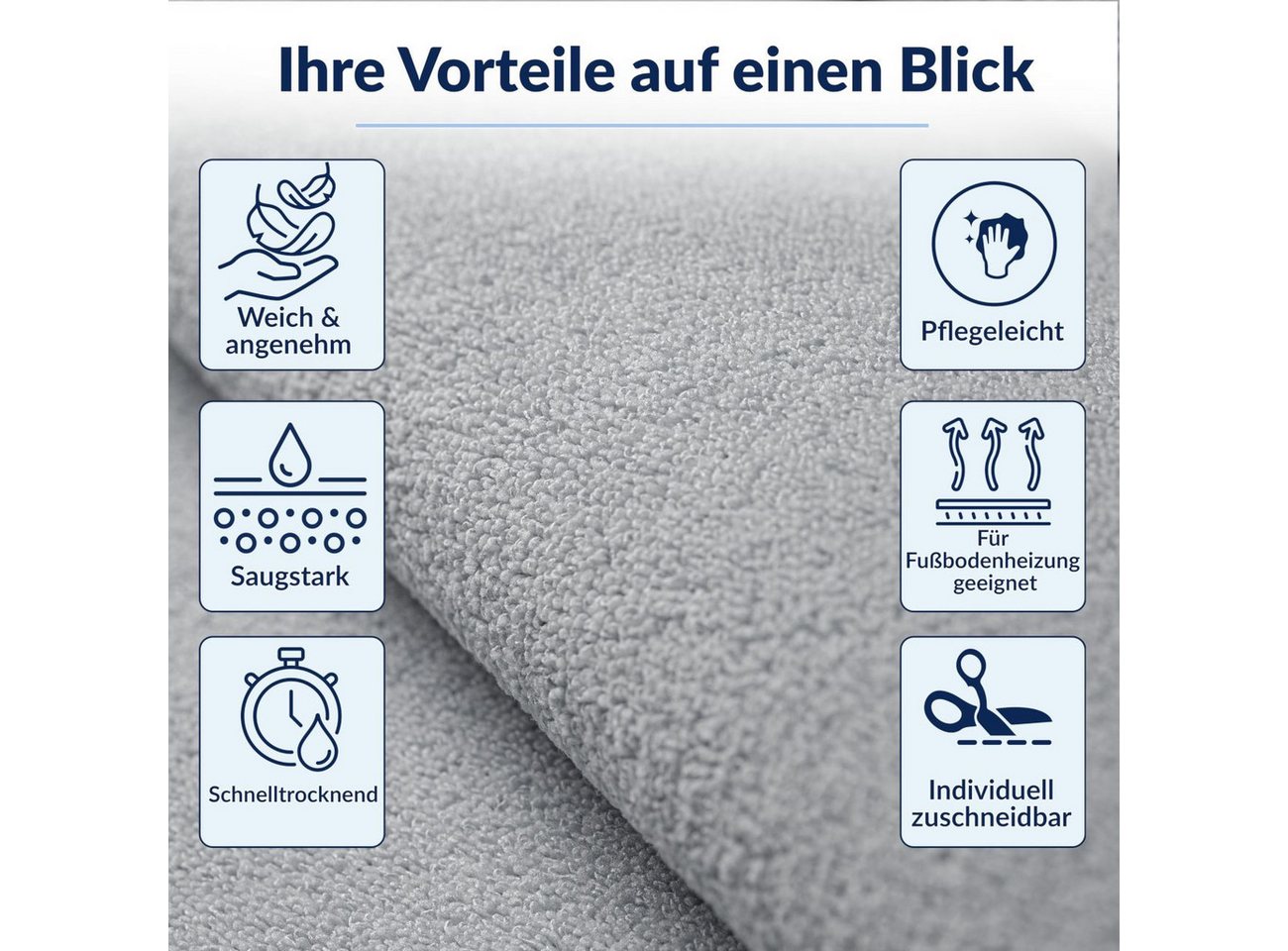 ANRO Küchenläufer HomeLoop Meterware Mikrofaser Küchenmatte rutschhemmender Rücken, Rechteckig, Höhe: 3 mm, saugstark zuschneidbar Größe: 100x60cm Einfarbig Gra – Bild 5 von 5