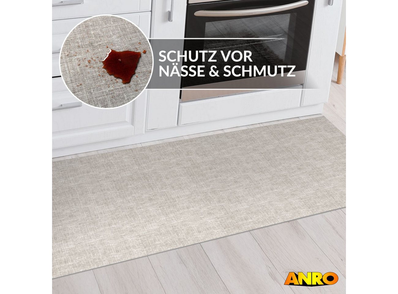 ANRO Küchenläufer Premium Einfarbig RUNNA Läufer Küchenteppich Stoff-Teppich, Rechteckig, Höhe: 3 mm, Stoff schmutzabweisend 67x100cm Vintage Grau robust – Bild 5 von 5