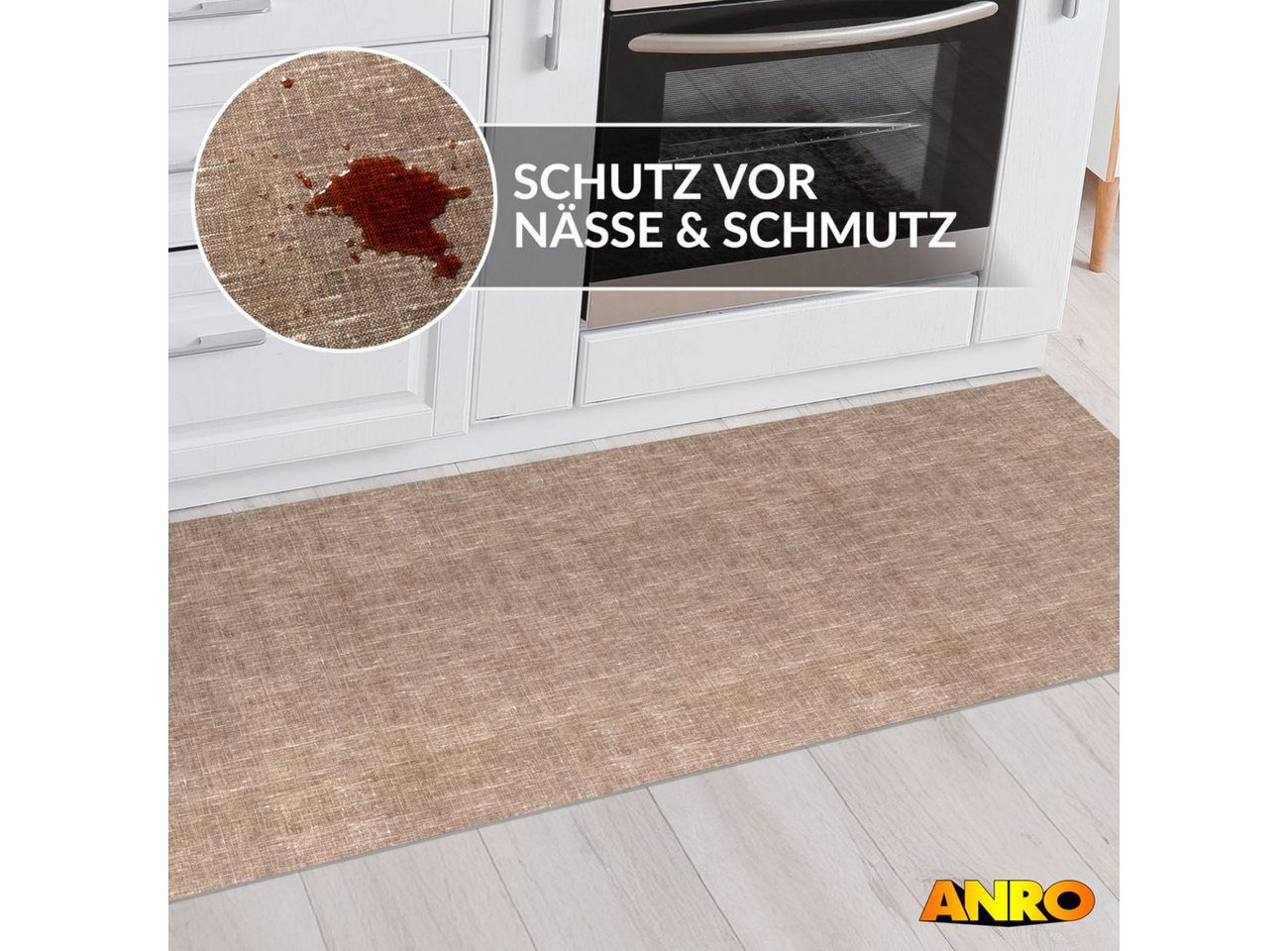 ANRO Küchenläufer Premium Einfarbig RUNNA Läufer Küchenteppich Stoff-Teppich, Rechteckig, Höhe: 3 mm, Stoff schmutzabweisend 67x100cm Minimal Braun robust – Bild 5 von 5