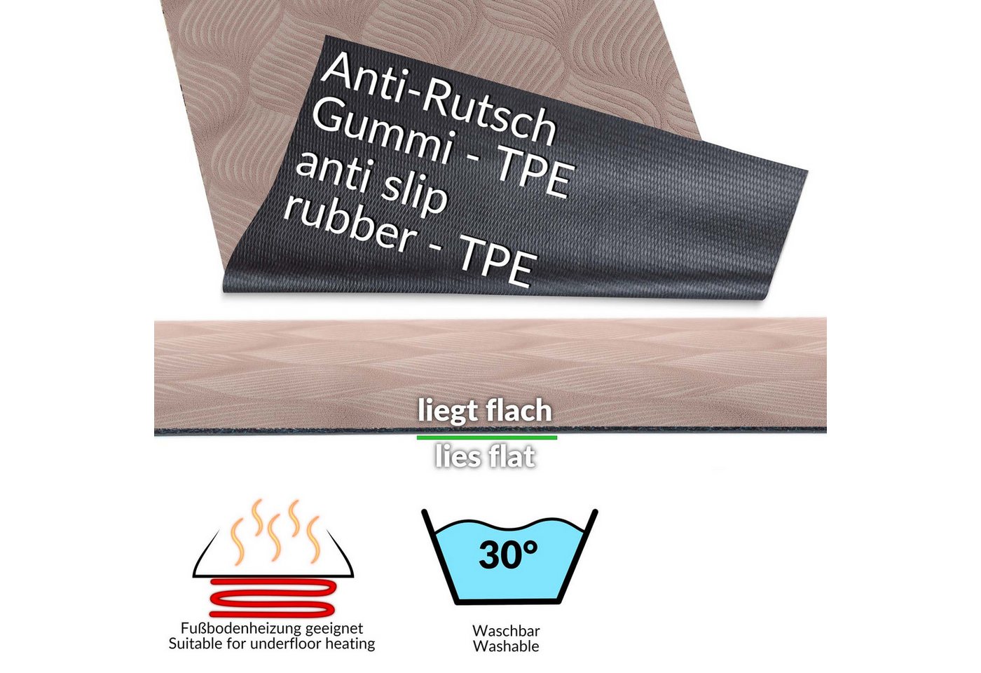 ANRO Küchenläufer Teppichläufer Läufer Textil BAKER Premium, Eckig, Höhe: 3 mm, Velour – Bild 3 von 5