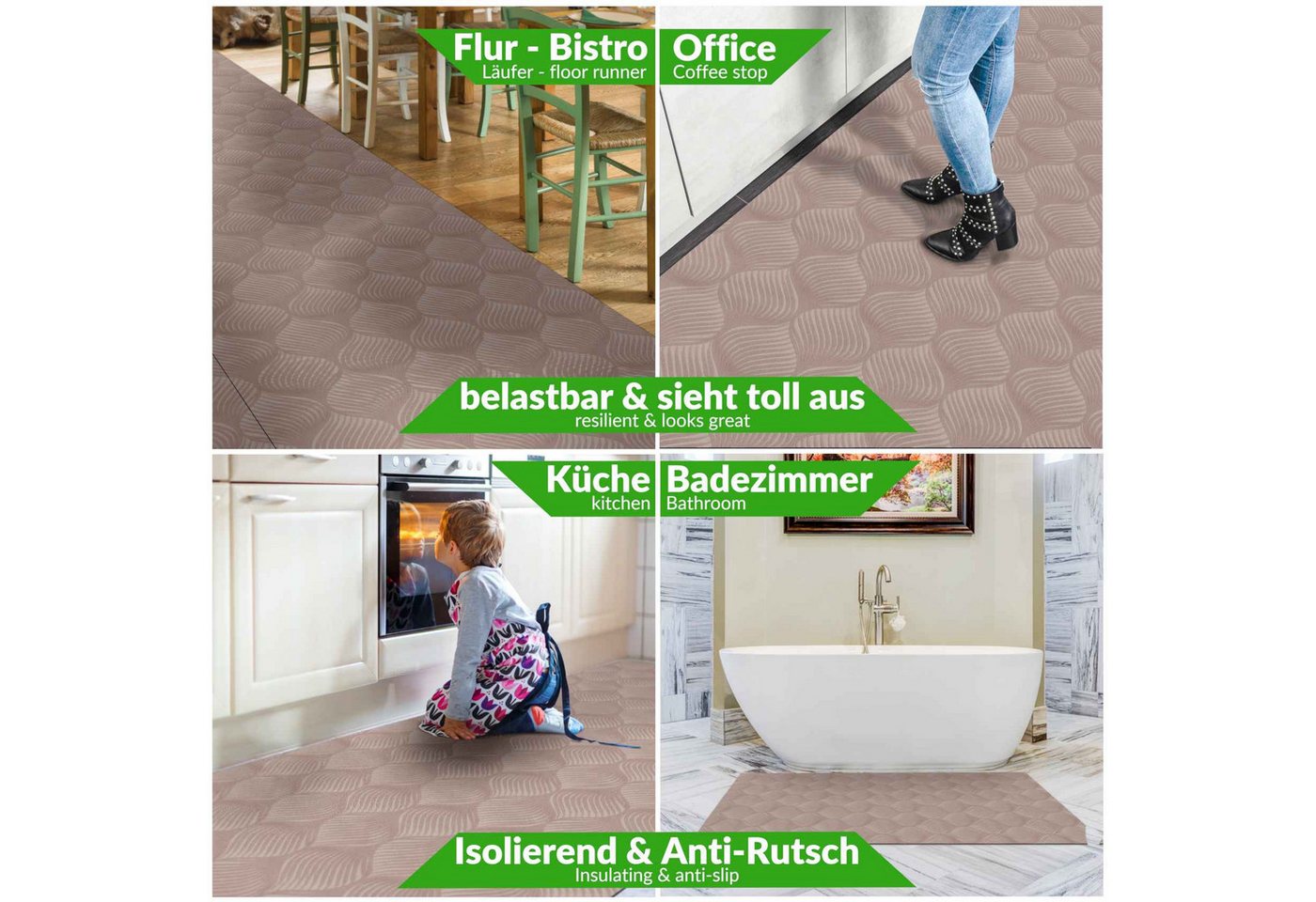 ANRO Küchenläufer Teppichläufer Läufer Textil BAKER Premium, Eckig, Bodenläufer 100x100cm Blatt Braun pflegeleicht – Bild 3 von 5
