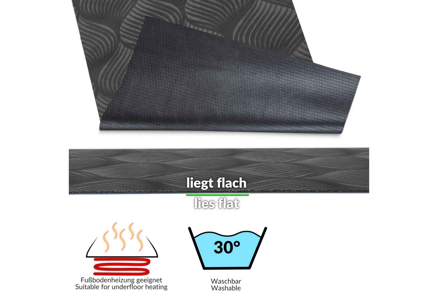 ANRO Küchenläufer Teppichläufer Läufer Textil BAKER Premium, Eckig, Höhe: 3 mm, Velour – Bild 3 von 5