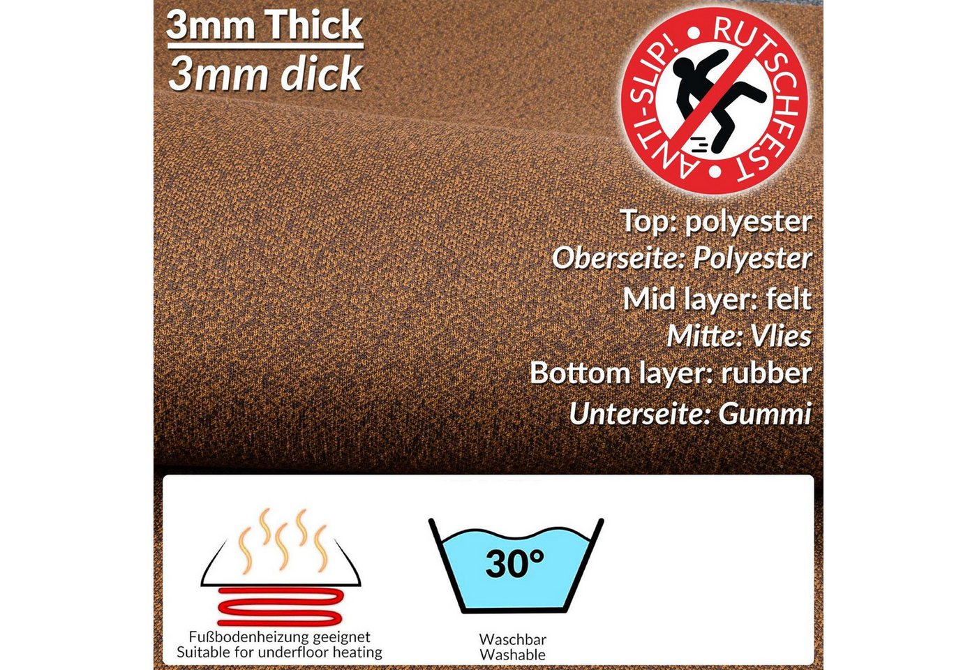 ANRO Küchenläufer Teppichläufer TAMARA Läufer Textil, Eckig, Höhe: 3 mm, Velour – Bild 2 von 4