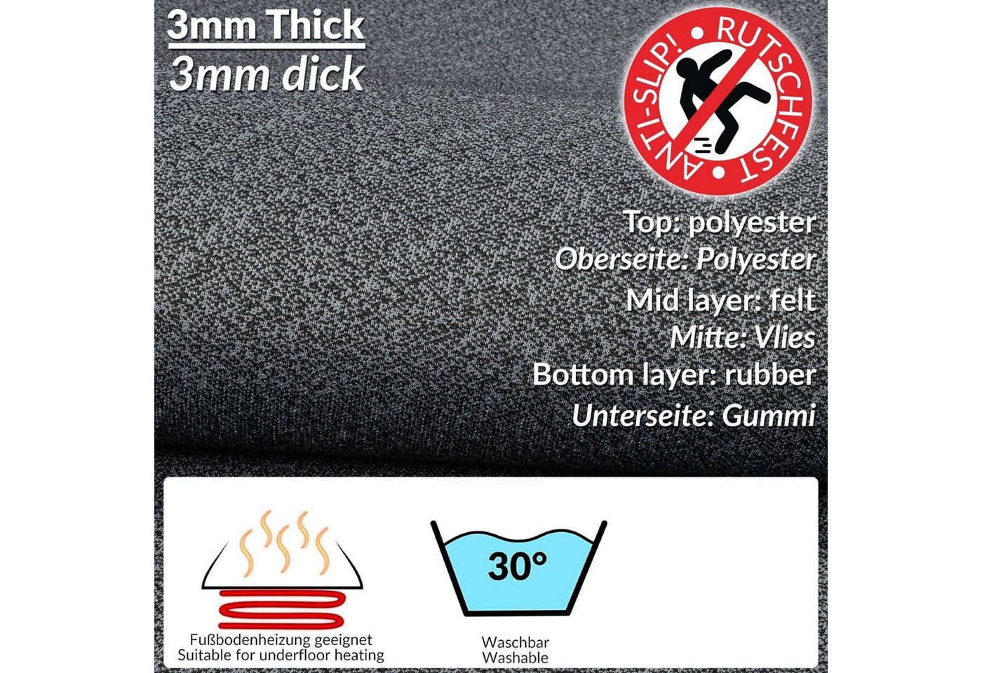 ANRO Küchenläufer Teppichläufer TAMARA Läufer Textil, Eckig, Höhe: 3 mm, Velour – Bild 2 von 4