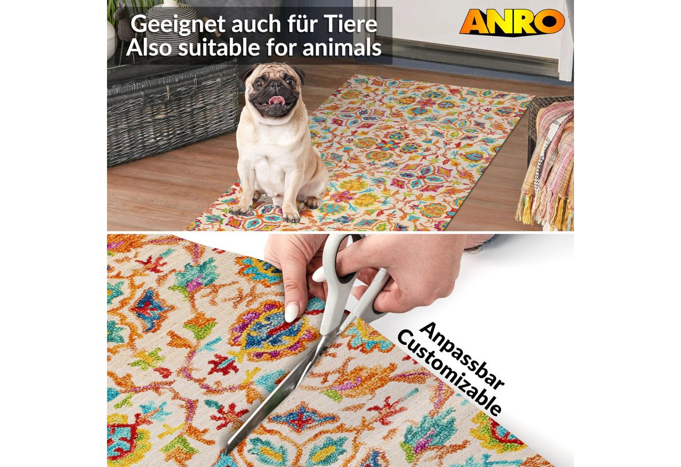 ANRO Küchenläufer Teppichläufer Textil, Rechteckig, Höhe: 3 mm, Bodenläufer 100cm Abbraccio Bunt pflegeleicht – Bild 4 von 5