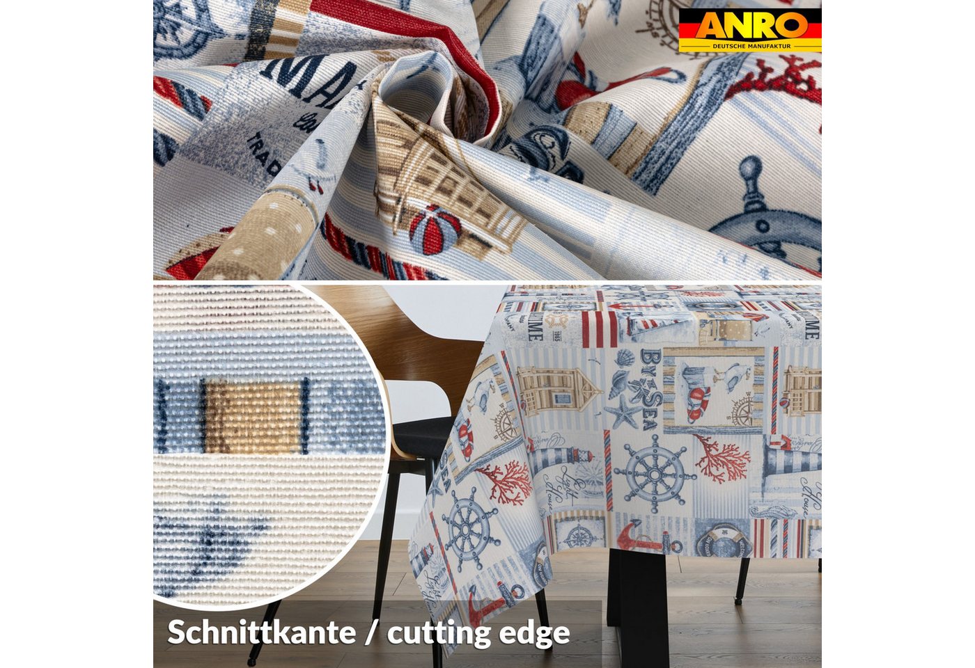 ANRO Tischdecke abwaschbar Tischtuch Baumwolle Polyester wasserabweisend (Einzelstück 1-tlg), Schmutzabweisend Patchwork Rot 100x140cm – Bild 3 von 5
