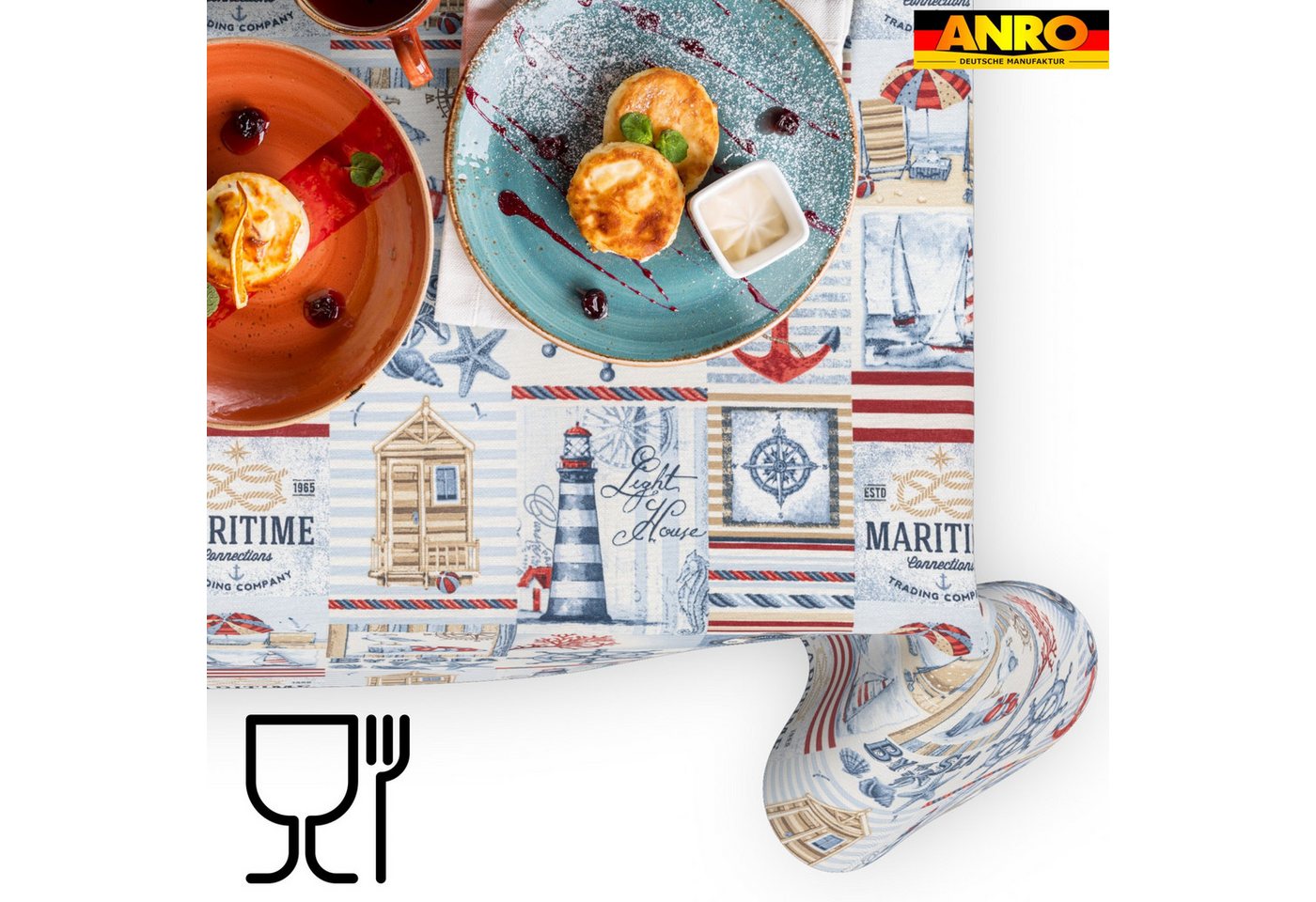 ANRO Tischdecke abwaschbar Tischtuch Baumwolle Polyester wasserabweisend (Einzelstück 1-tlg), Schmutzabweisend Patchwork Rot 100x140cm – Bild 4 von 5