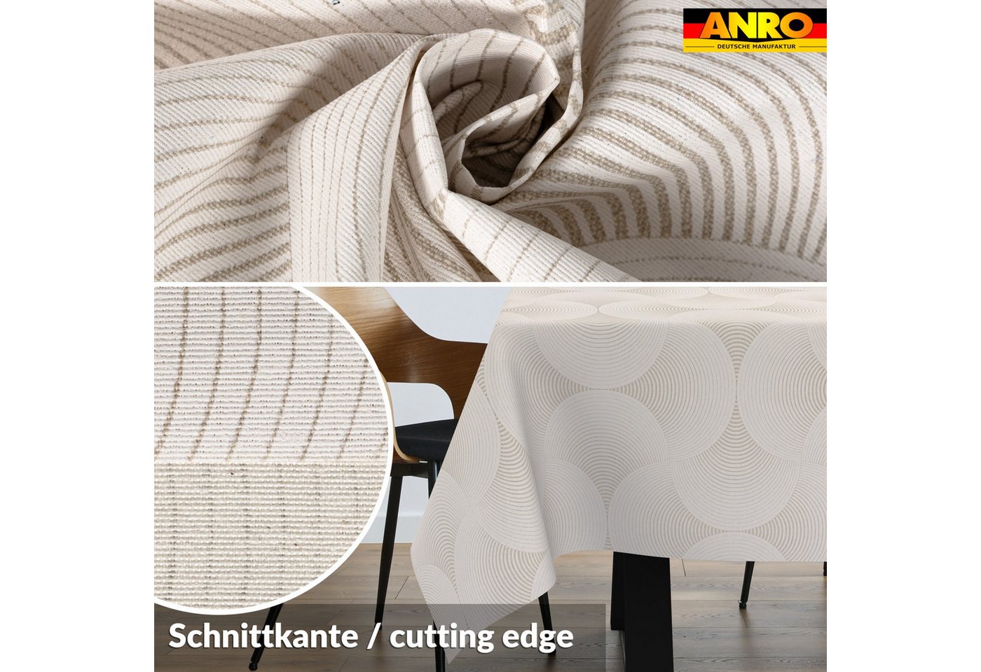 ANRO Tischdecke abwaschbar Tischtuch Baumwolle Polyester wasserabweisend (Einzelstück 1-tlg), Schmutzabweisend Geometrie Beige 100x140cm – Bild 3 von 5
