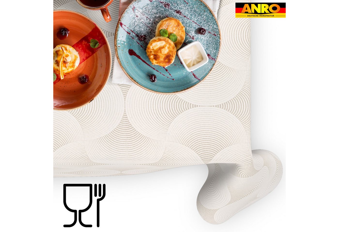ANRO Tischdecke abwaschbar Tischtuch Baumwolle Polyester wasserabweisend (Einzelstück 1-tlg), Schmutzabweisend Geometrie Beige 100x140cm – Bild 4 von 5