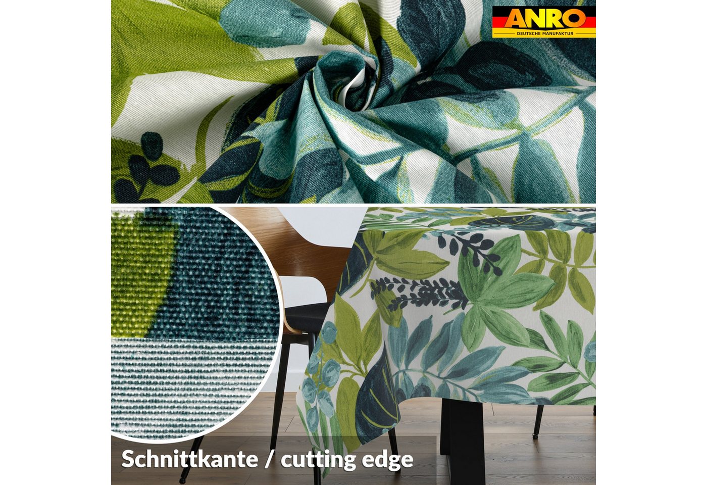 ANRO Tischdecke abwaschbar Tischtuch Baumwolle Polyester wasserabweisend (Einzelstück 1-tlg), Schmutzabweisend Botanik Grüntöne 100x140cm – Bild 3 von 5
