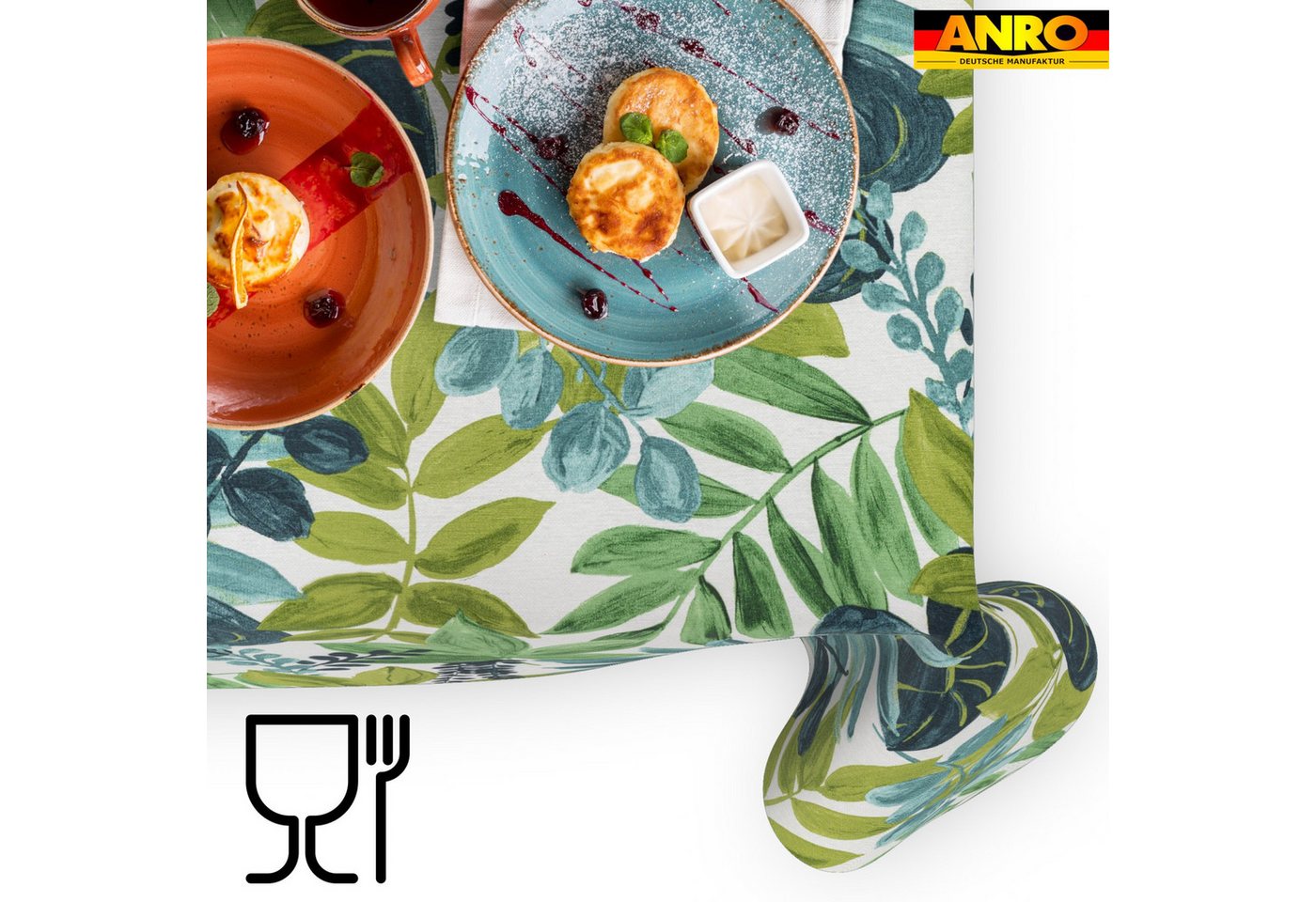 ANRO Tischdecke abwaschbar Tischtuch Baumwolle Polyester wasserabweisend (Einzelstück 1-tlg), Schmutzabweisend Botanik Grüntöne 100x140cm – Bild 4 von 5