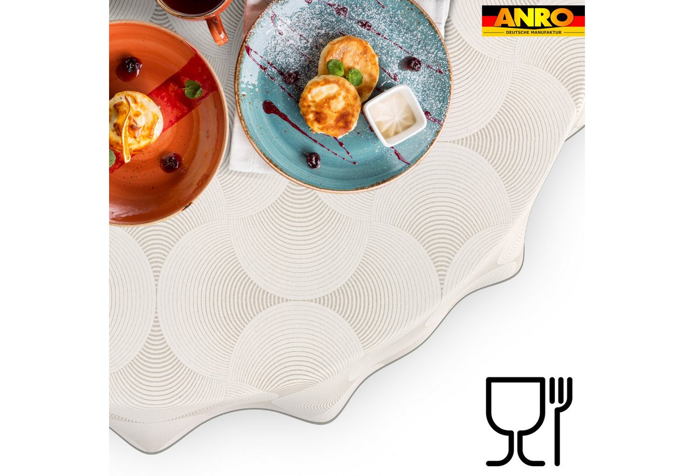 ANRO Tischdecke abwaschbar Tischtuch Baumwolle Polyester wasserabweisend (Einzelstück 1-tlg), Schmutzabweisend Geometrie Beige Rund 100cm – Bild 4 von 5