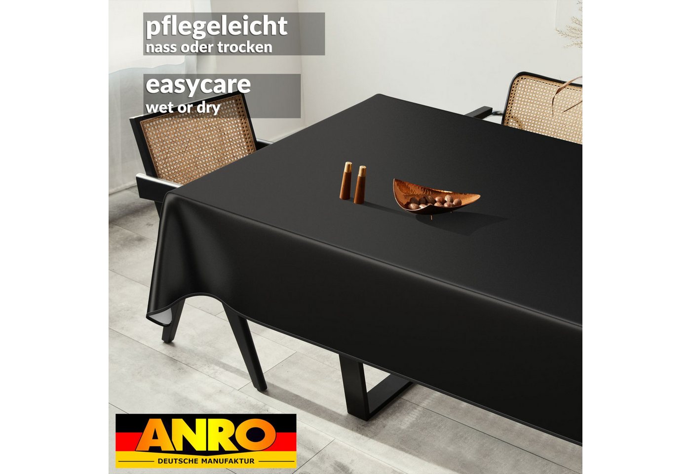 ANRO Tischdecke abwaschbar Wachstuch-Tischdecke Gartentischdecke (Einzelstück 1-tlg), wasserabweisend Einfarbig Schwarz 100x140cm – Bild 2 von 5