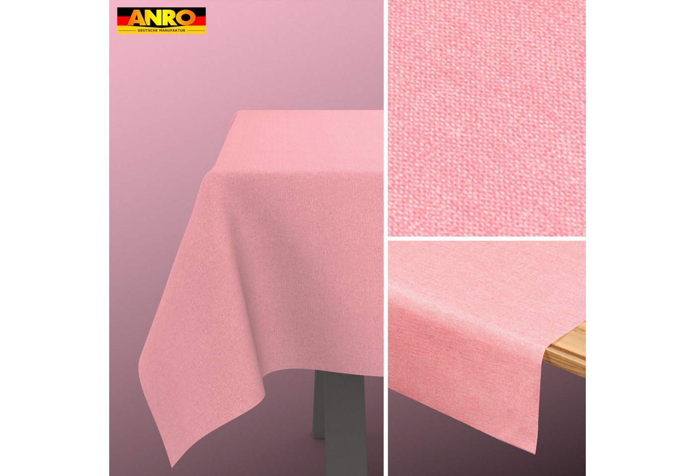 ANRO Tischdecke aus Baumwollmischung, Leinenoptik uni, abwaschbar, Schnittkante – Bild 2 von 5