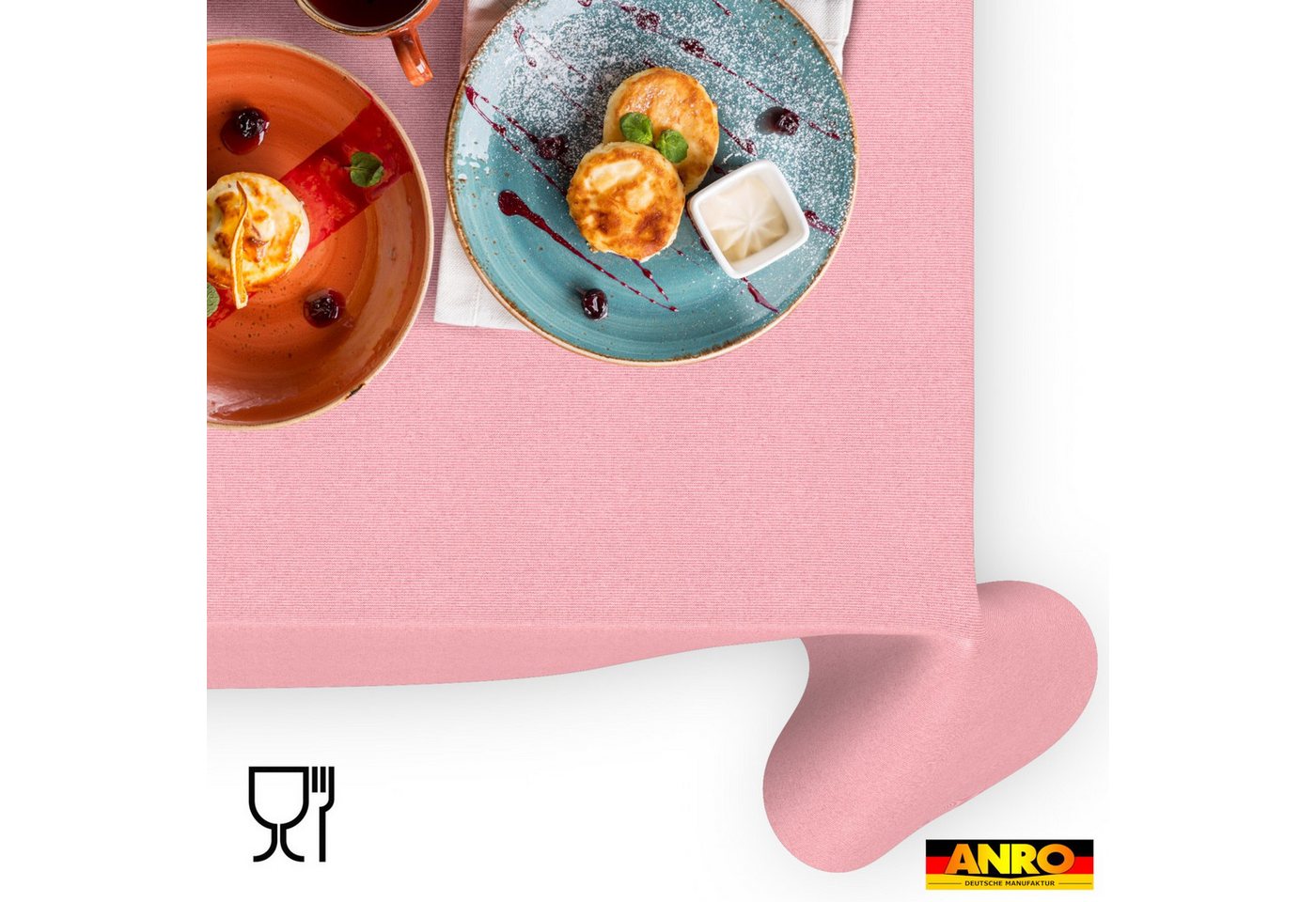 ANRO Tischdecke aus Baumwollmischung, Leinenoptik uni, abwaschbar, Schnittkante – Bild 5 von 5