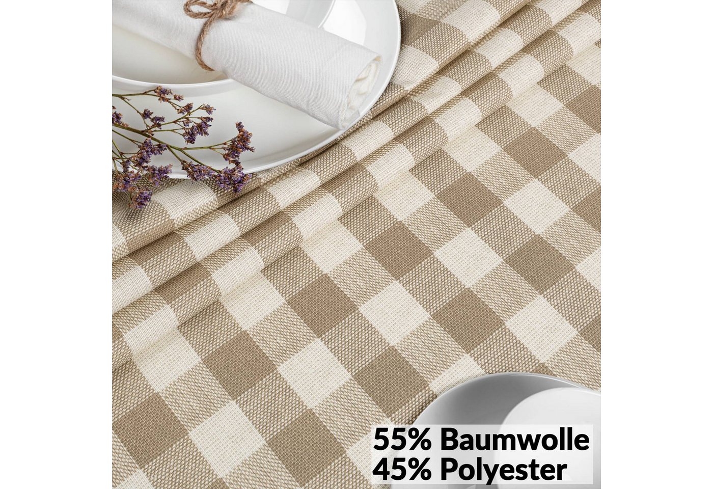 ANRO Tischdecke aus Baumwollmischung, grafische Muster, abwaschbar, Schnittkante – Bild 4 von 5