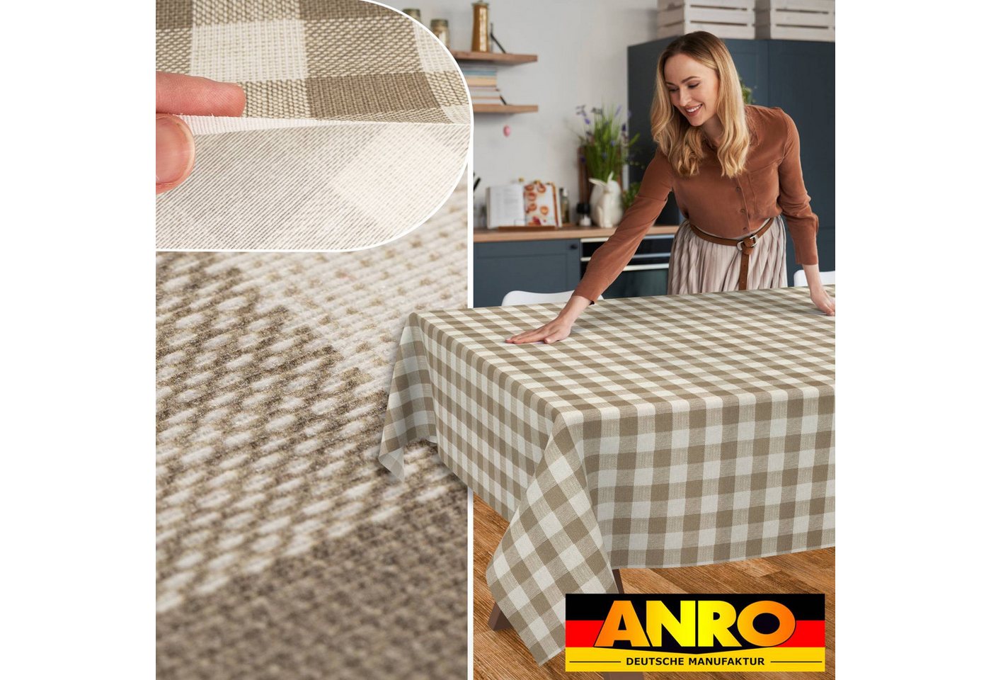 ANRO Tischdecke aus Baumwollmischung, grafische Muster, abwaschbar, Schnittkante – Bild 5 von 5