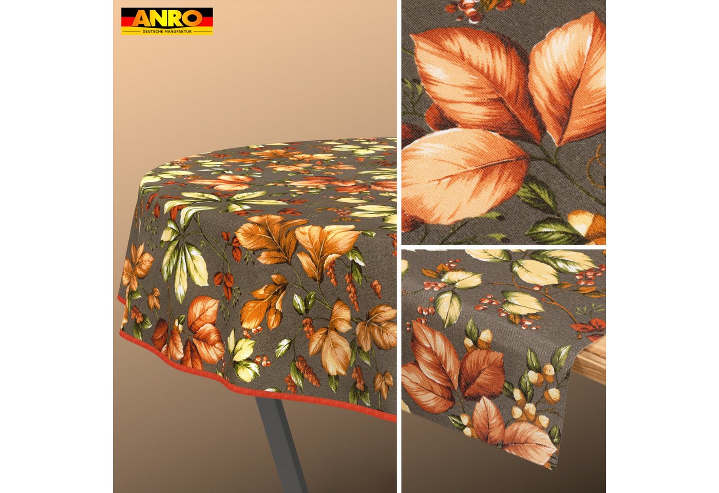 ANRO Tischdecke aus Baumwollmischung, Herbstlaub, abwaschbar, 160 g/m², Paspelband – Bild 2 von 5