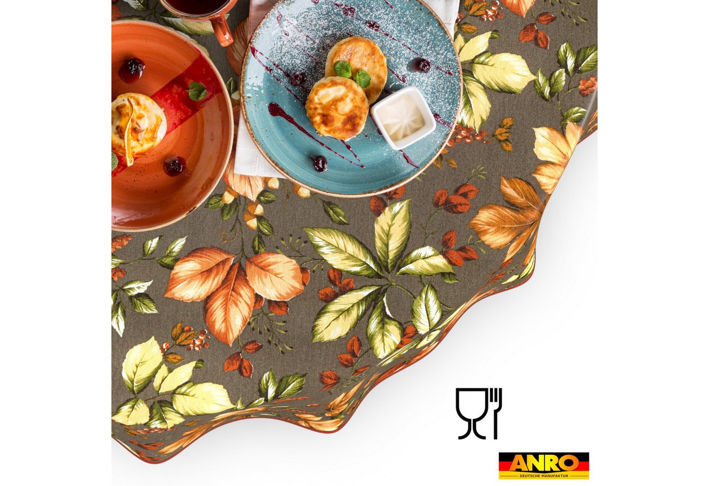ANRO Tischdecke aus Baumwollmischung, Herbstlaub, abwaschbar, 160 g/m², Paspelband – Bild 5 von 5