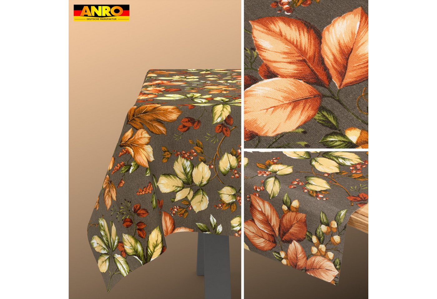 ANRO Tischdecke aus Baumwollmischung, Herbstlaub, abwaschbar, 160 g/m², Schnittkante – Bild 2 von 5