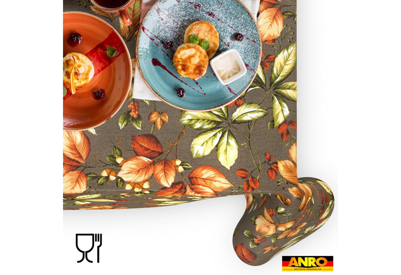 ANRO Tischdecke aus Baumwollmischung, Herbstlaub, abwaschbar, 160 g/m², Schnittkante – Bild 5 von 5