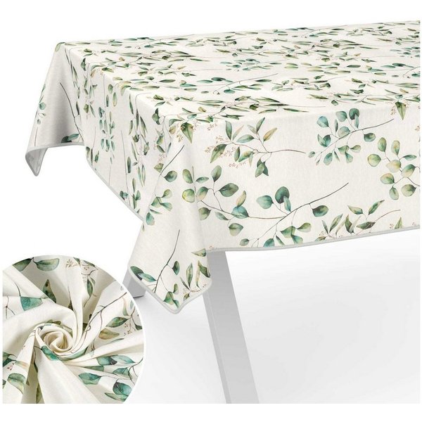 ANRO Tischdecke aus Stoff mit Blumen Pflanzen wasserabweisend Tischtuch Tischwäsche (Einzelstück 1-tlg), mit Acryl Beschichtung