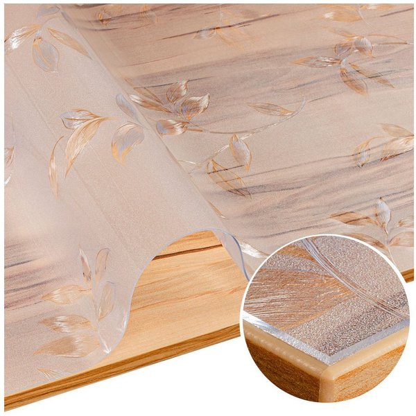ANRO Tischdecke FLOKY Blatt mattiert einseitig 1,5mm Tisch Schutzfolie Geruchsneutral (Rolle 1-tlg, eine Folie), Pflegeleicht 90x100cm Prägung mit Motiv Weiß