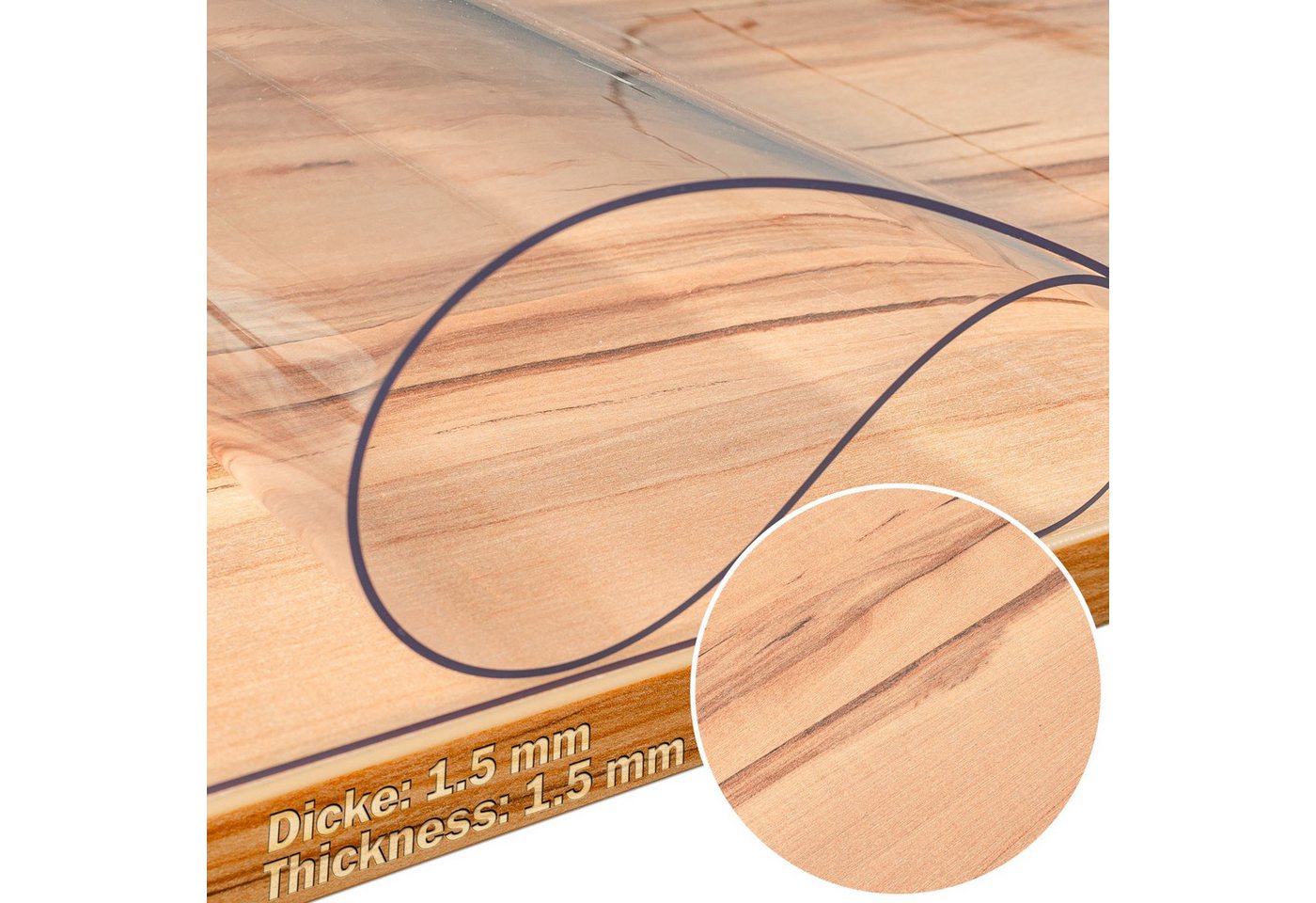 ANRO Tischdecke KLARA wasserdicht 1,5mm Tischschutzfolie glasklar glatt Geruchsneutral (Rolle 1-tlg, eine Folie), Pflegeleicht 70x100cm Uni-Einfarbig Transparen – Bild 3 von 5