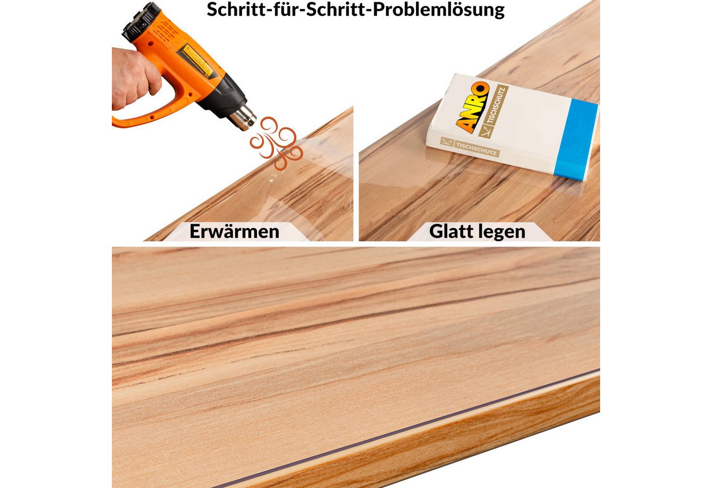 ANRO Tischdecke KLARA wasserdicht 1,5mm Tischschutzfolie glasklar glatt Geruchsneutral (Rolle 1-tlg, eine Folie), Pflegeleicht 70x100cm Uni-Einfarbig Transparen – Bild 4 von 5