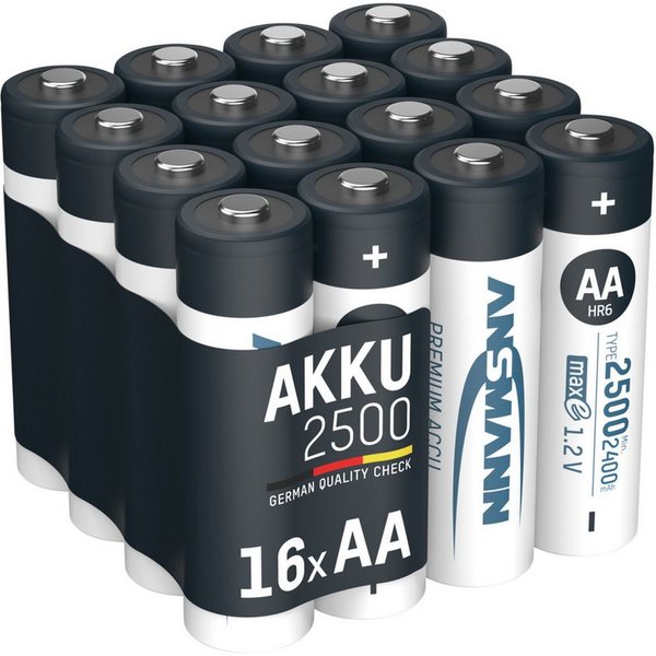 ANSMANN AG Akku Mignon AA 2500 mAh1,2V Ni-MH, 16 Stück Akku 2500 mAh (1.2 V)
