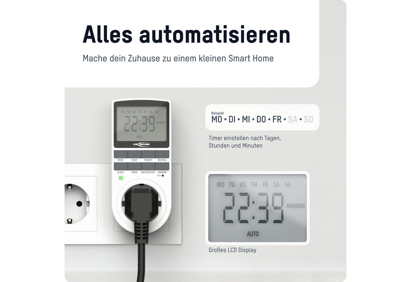 ANSMANN AG Funksteckdose Zeitschaltuhr, Steckdose, digital mit 10 Schaltzeiten, weiß – Bild 2 von 5