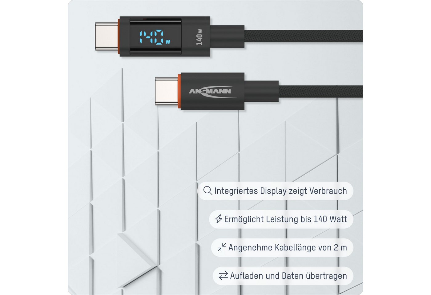 ANSMANN AG Ladekabel 200 cm USB Typ C mit bis zu 140 W Leistung USB-Kabel – Bild 2 von 5