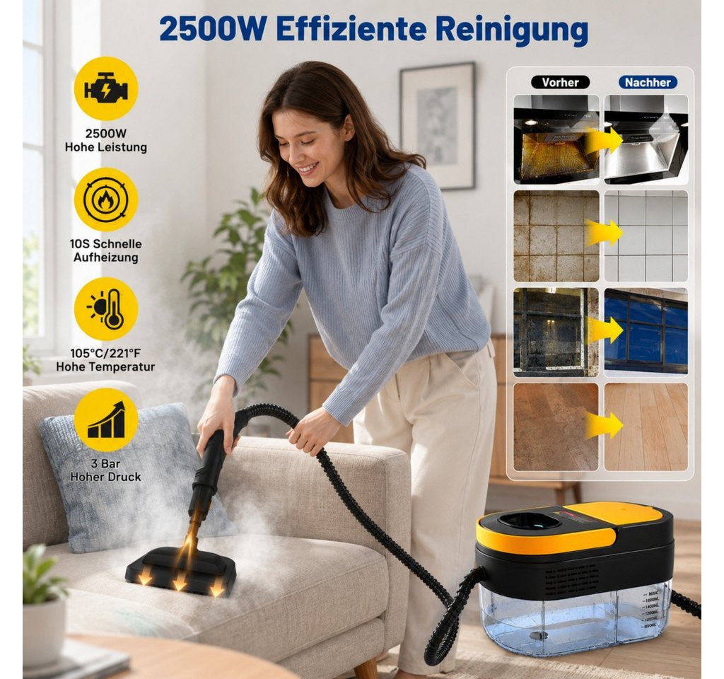 ANTCOOL Dampfsterilisator 2500W Dampfreiniger 1,6L 3 Dampfstufen mit Zubehör – Bild 2 von 5