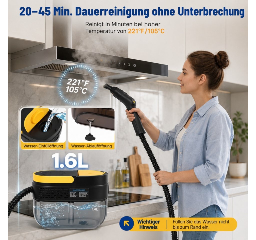 ANTCOOL Dampfsterilisator 2500W Dampfreiniger 1,6L 3 Dampfstufen mit Zubehör – Bild 3 von 5