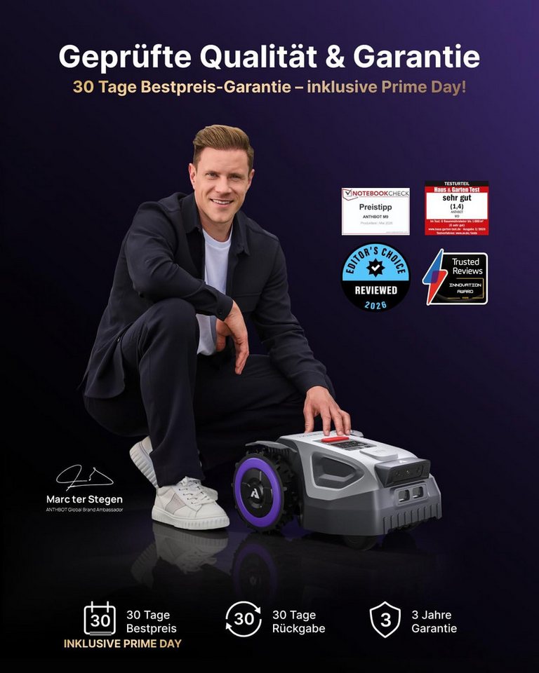 ANTHBOT Rasenmähroboter M9 Mähroboter mit RTK-Navigation & HDR-Dual-Vision, bis 1200 m² Rasenfläche, (mit Garage Set, KI-Hindernisvermeidung), App-Steuerung, Ra – Bild 2 von 5