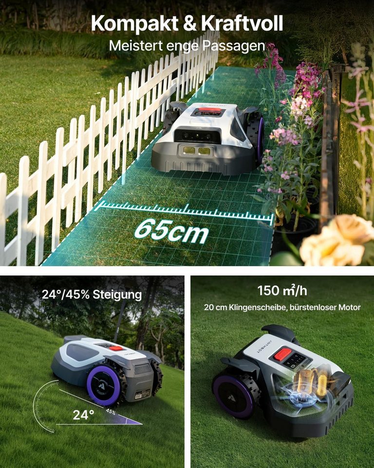 ANTHBOT Rasenmähroboter M9 Mähroboter mit RTK-Navigation & HDR-Dual-Vision, bis 1200 m² Rasenfläche, (mit Garage Set, KI-Hindernisvermeidung), App-Steuerung, Ra – Bild 5 von 5