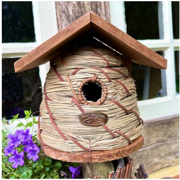 Antikas Futterstation Nistkasten aus Holz, Stroh, Bienenkorb, Vogel-Nisthilfe