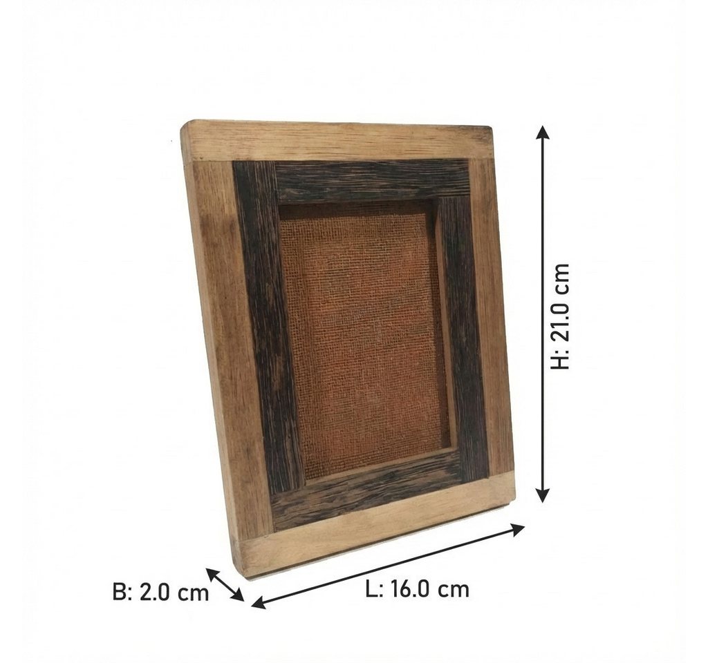 Antikas Wanddekoobjekt Bilderrahmen aus Holz, zweifarbig natur und dunkelbraun, H.21 cm – Bild 2 von 3