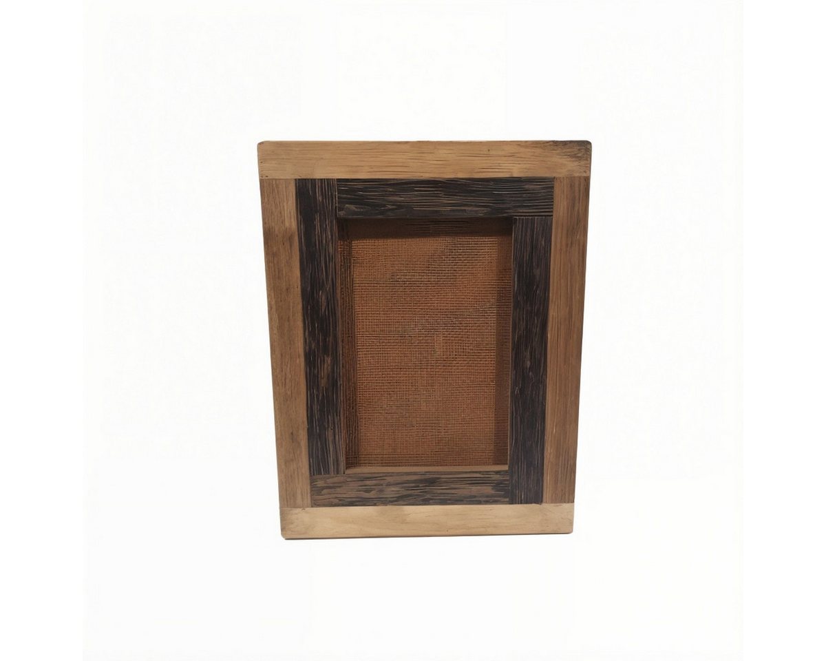 Antikas Wanddekoobjekt Bilderrahmen aus Holz, zweifarbig natur und dunkelbraun, H.21 cm – Bild 3 von 3