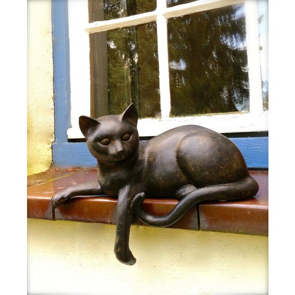 Antikas Wanddekoobjekt Skulptur Katze, lebendige Tierfiguren, liegendes Kätzchen für