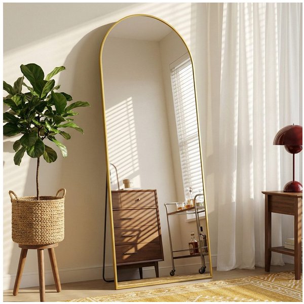 ANTOK Ganzkörperspiegel Bogenform, freistehend mit Ständer oder wandmontierbar (1-St), 179x65cm, für Schlafzimmer & Wohnzimmer
