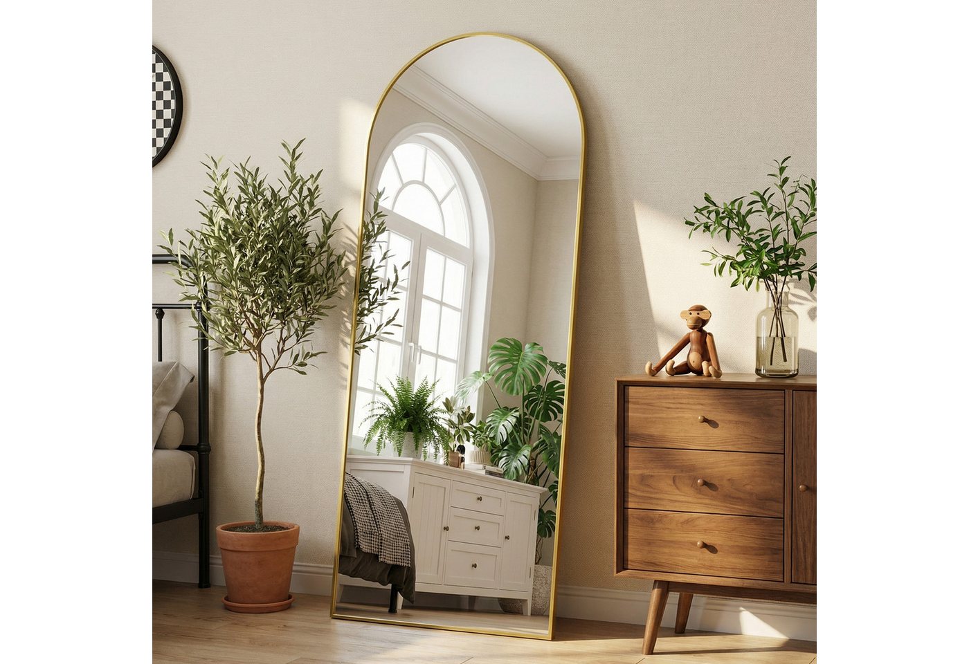 ANTOK Ganzkörperspiegel Bogenform, freistehend mit Ständer oder wandmontierbar (1-St), 179x65cm, für Schlafzimmer & Wohnzimmer – Bild 4 von 5