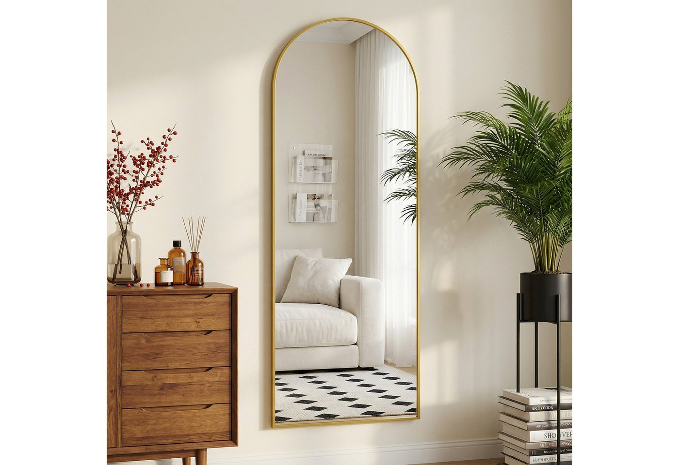 ANTOK Ganzkörperspiegel Bogenform, freistehend mit Ständer oder wandmontierbar (1-St), 179x65cm, für Schlafzimmer & Wohnzimmer – Bild 5 von 5