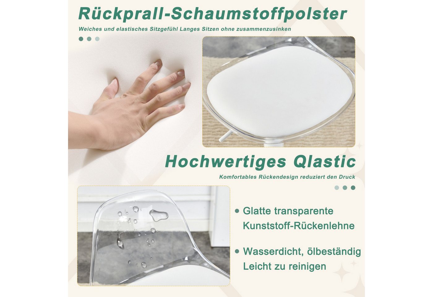 ANYSUN Barhocker 2er Set Balkenstuhl,mit Runder Fuß und Transparente Rückenlehne, (Höhenverstellbar/ 81,8-99cm, 360° Drehbar, Bar Stool Balkenstuhl, 2er-Set), D – Bild 5 von 5